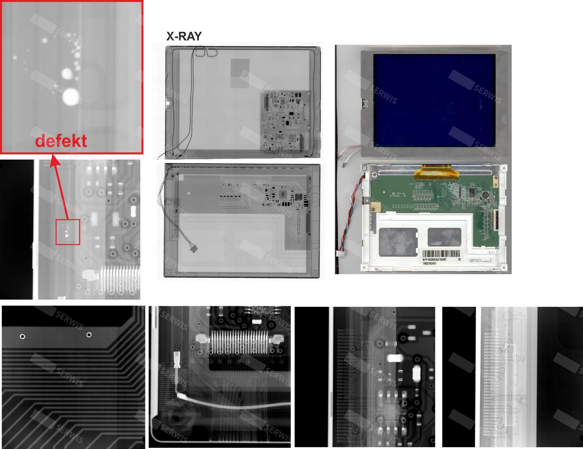 Analiza rentgenowska wadliwego ekranu LCD z wykrytym defektem